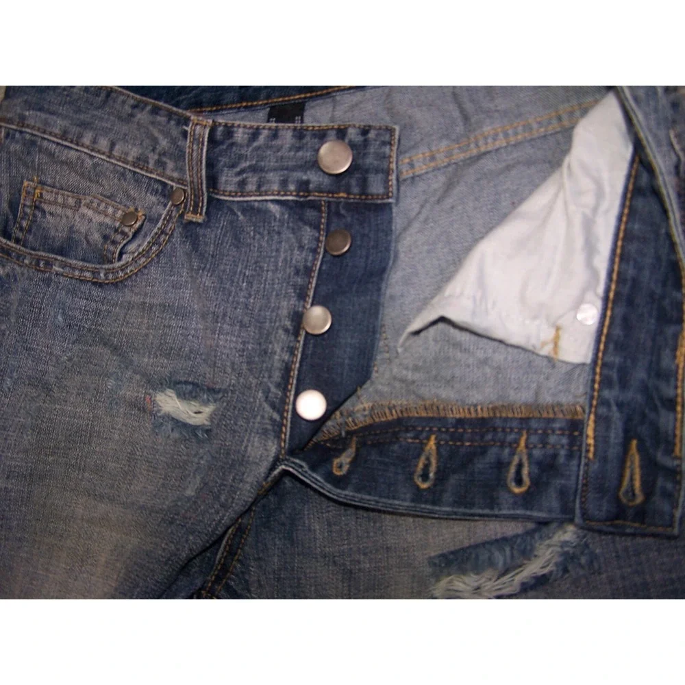 Forever‎ 21 Jeans Men's 32X29 (Tag 33) Skinny Slim Distressed Blue Button Fly